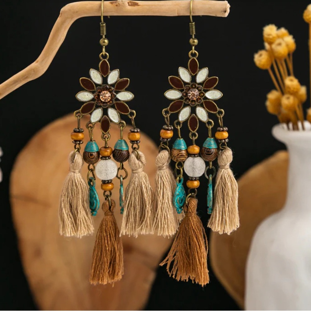 Bohemian Floral Tassel Earrings